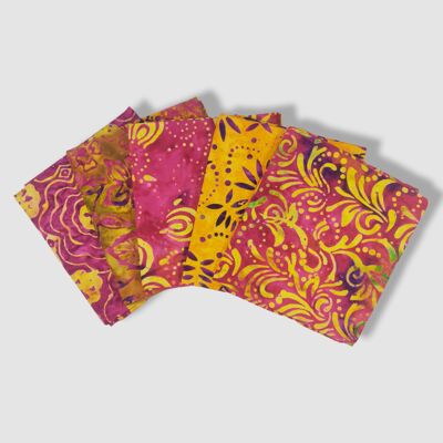 Bundle di tessuto Bali Batik Fat Quarter - Magenta e oro