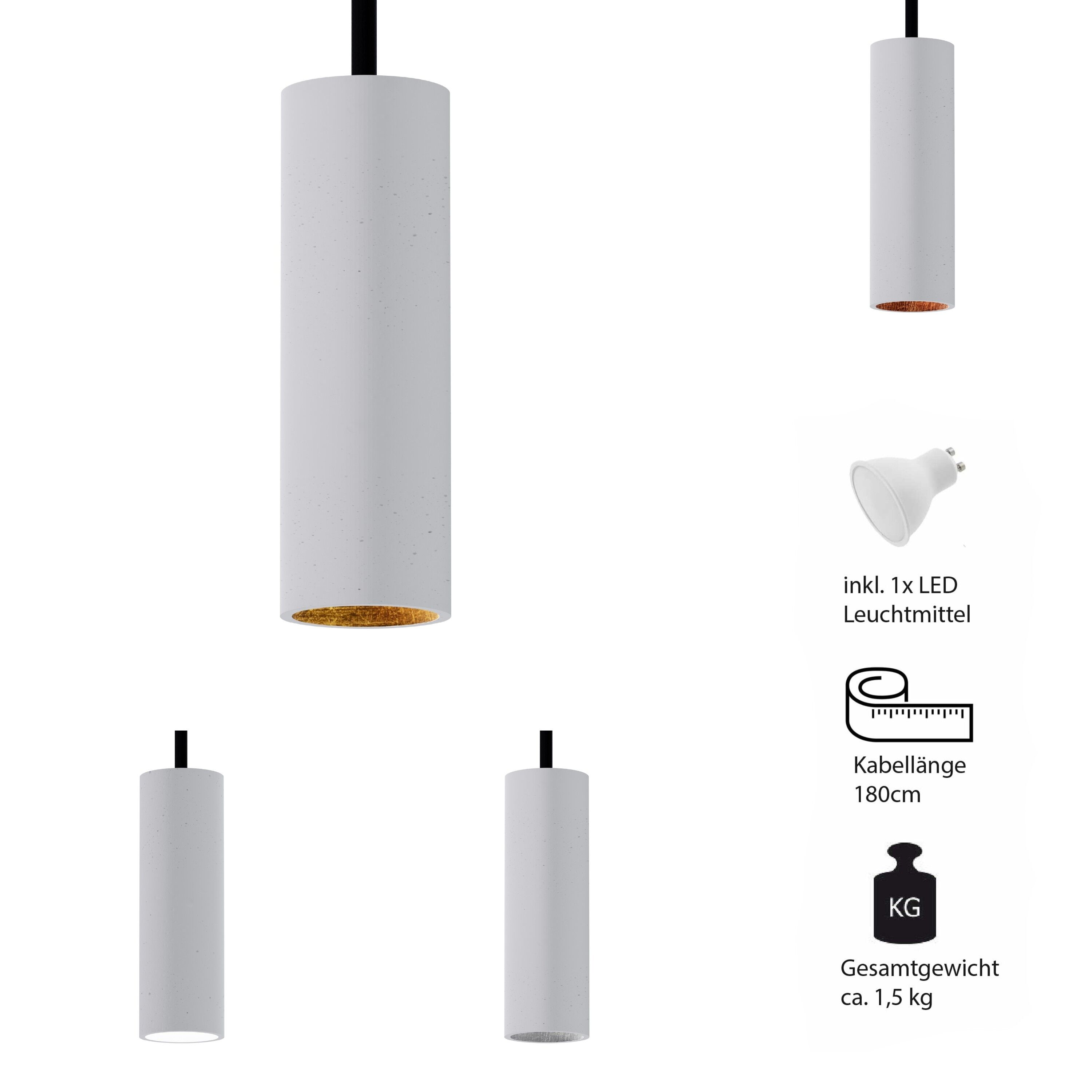 Betoniq Concrete Pendant Light "Nara20" Hängeleuchte GU10 White