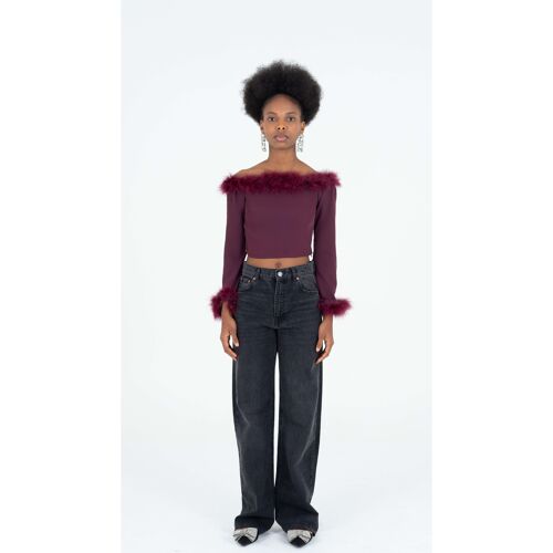 Feather burgundy top / Party Decadence