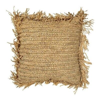 SQUARE CUSHION IN NATURAL RAFFIA WITH FRINGES 40X40X17CM