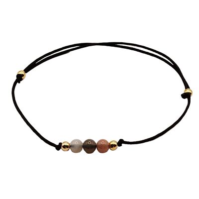 Bracelet en pierres précieuses d'agate, perles en argent 925 plaqué or rose 18 carats, fermoir en perles