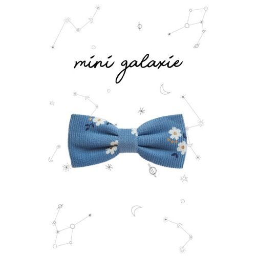 Barrette maxi noeud  -  coton velours bleu ciel Fleurs