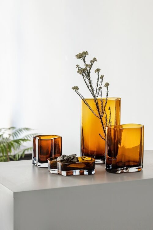 Modern glass design vase inspired by CORAL + Aalto, COR20 Grey, AMber, White or CLear
