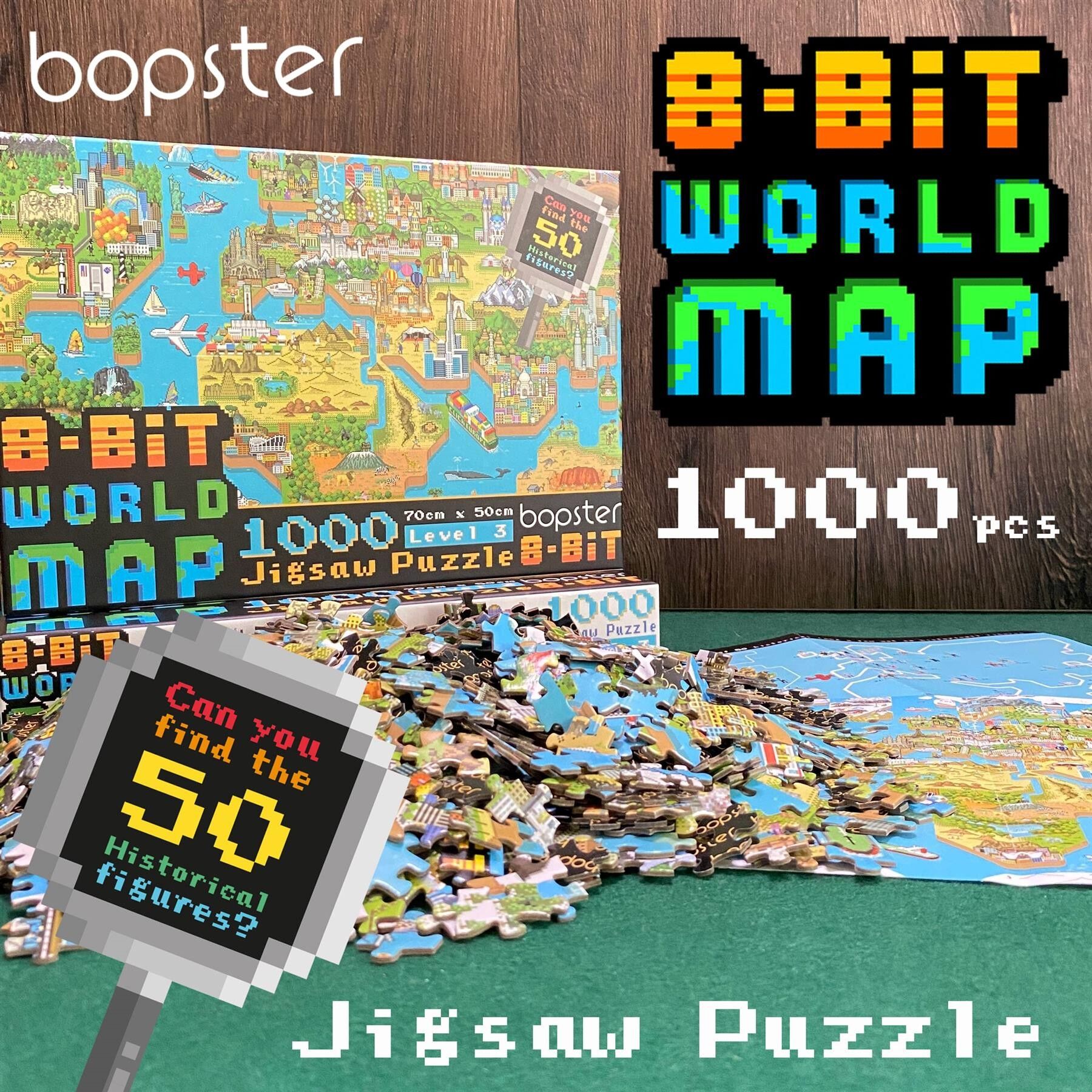 bopster 8-bit World Map Pixel Jigsaw Puzzle 1000pcs