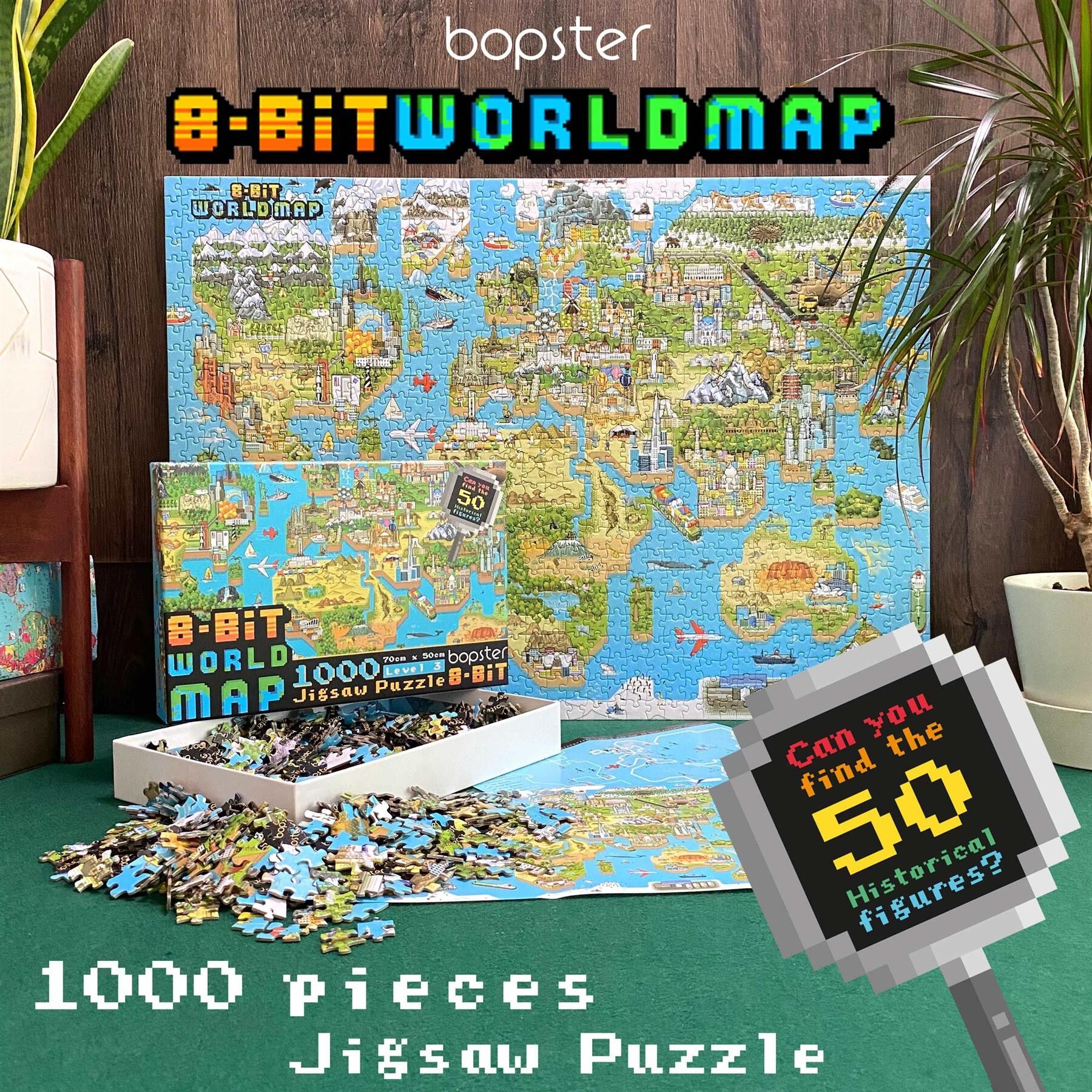 bopster 8-bit World Map Pixel Jigsaw Puzzle 1000pcs