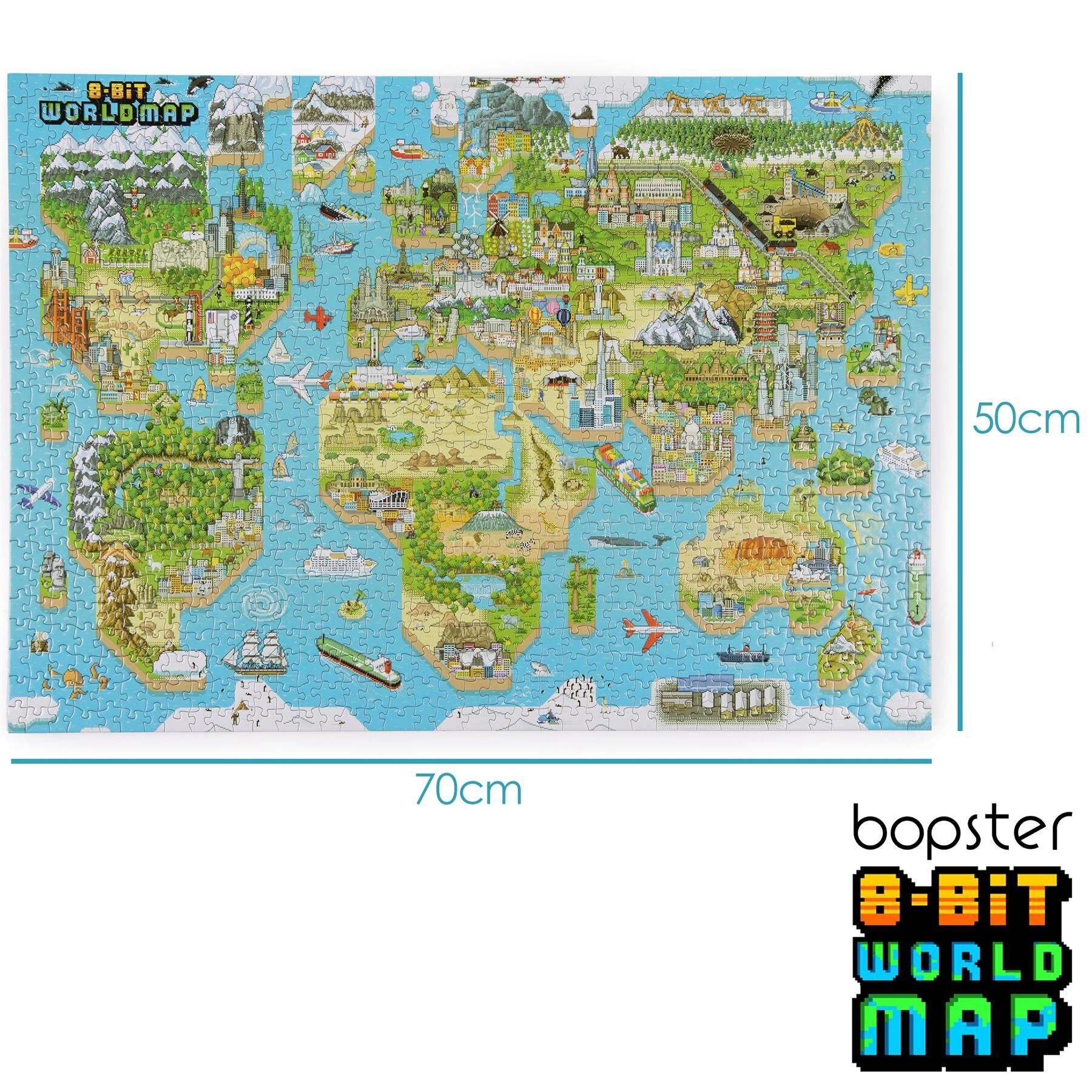 bopster 8-bit World Map Pixel Jigsaw Puzzle 1000pcs