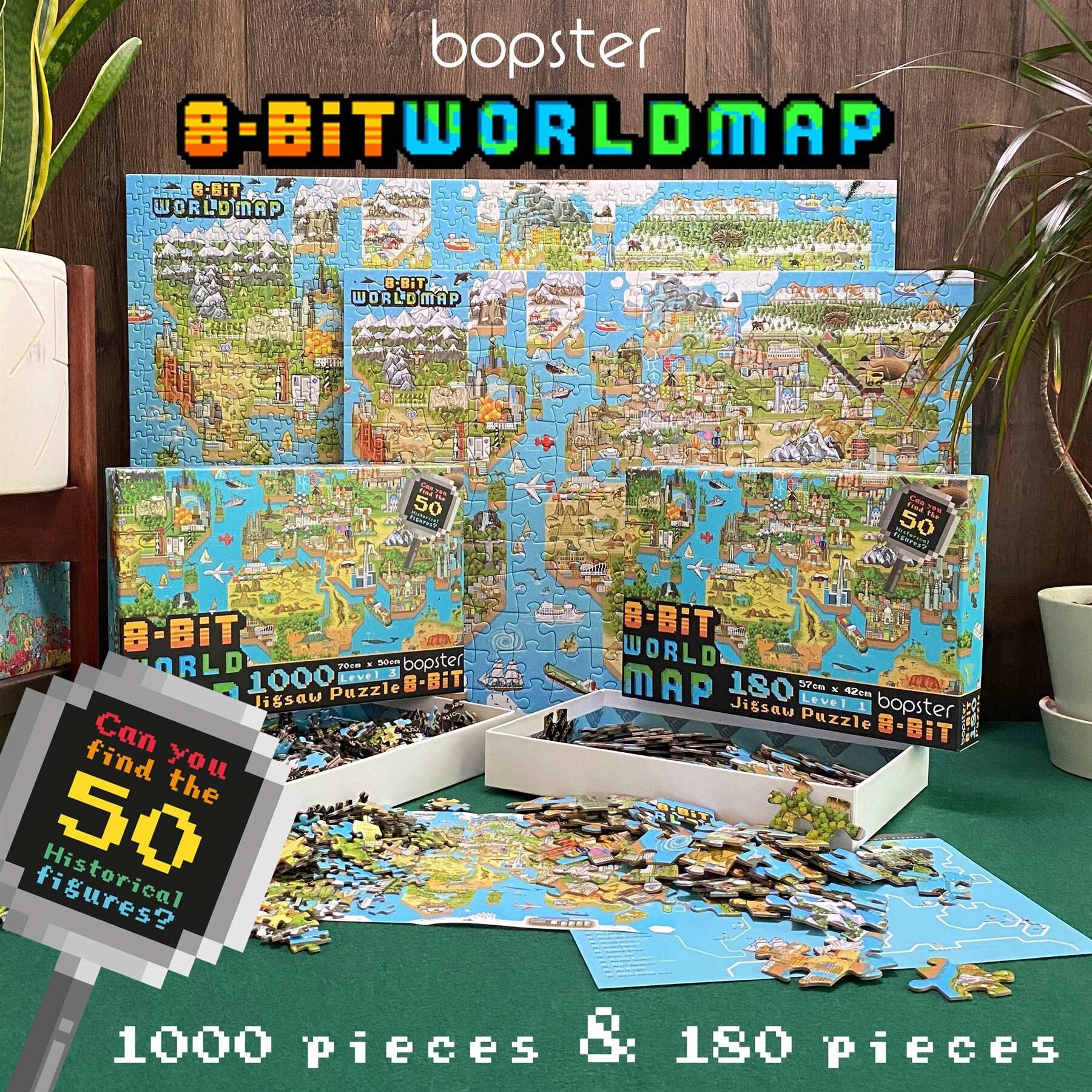 bopster 8-bit World Map Pixel Jigsaw Puzzle 1000pcs