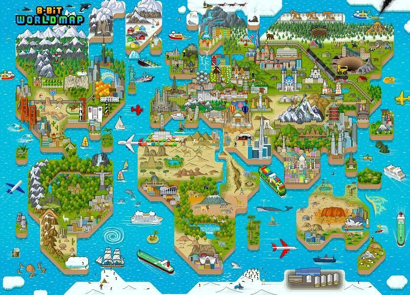 bopster 8-bit World Map Pixel Jigsaw Puzzle 1000pcs