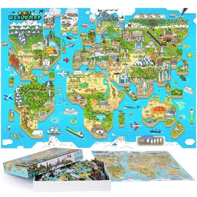 Rompecabezas de píxeles del mapa mundial de 8 bits de bopster, 180 piezas