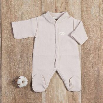 Pyjama bébé prématuré coton bio polaire taupe clair 1