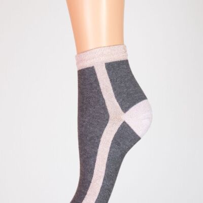Pink Lurex Band Sock Gray Background