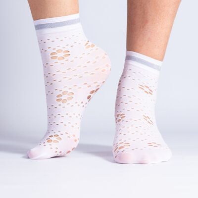 White Perforated Stocking With Lurex Line