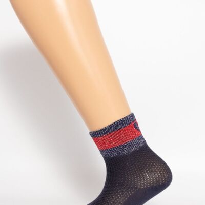 Blue Lurex Cuff Perforated Baby Sock