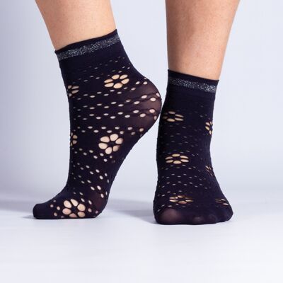 Perforated Blue Sock With Lurex Line
