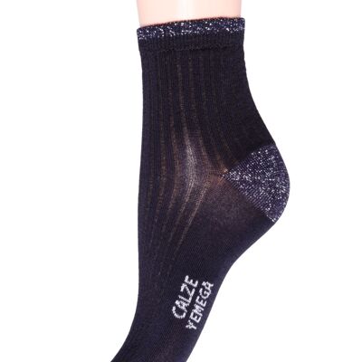 Ribbed Blue Sock With Silver Lurex