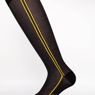 Black Perforated Fashion Sock Yellow Stripe