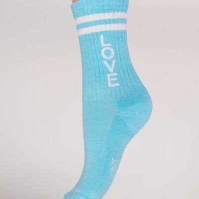 Women's Sport Sock Written Love Light Blue Background