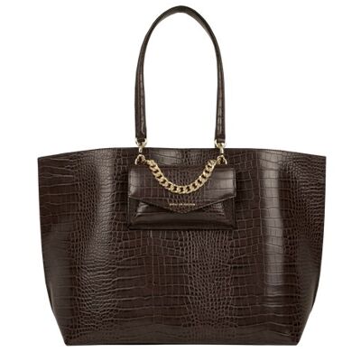 Tulip Chain Tote Deep Walnut Croco