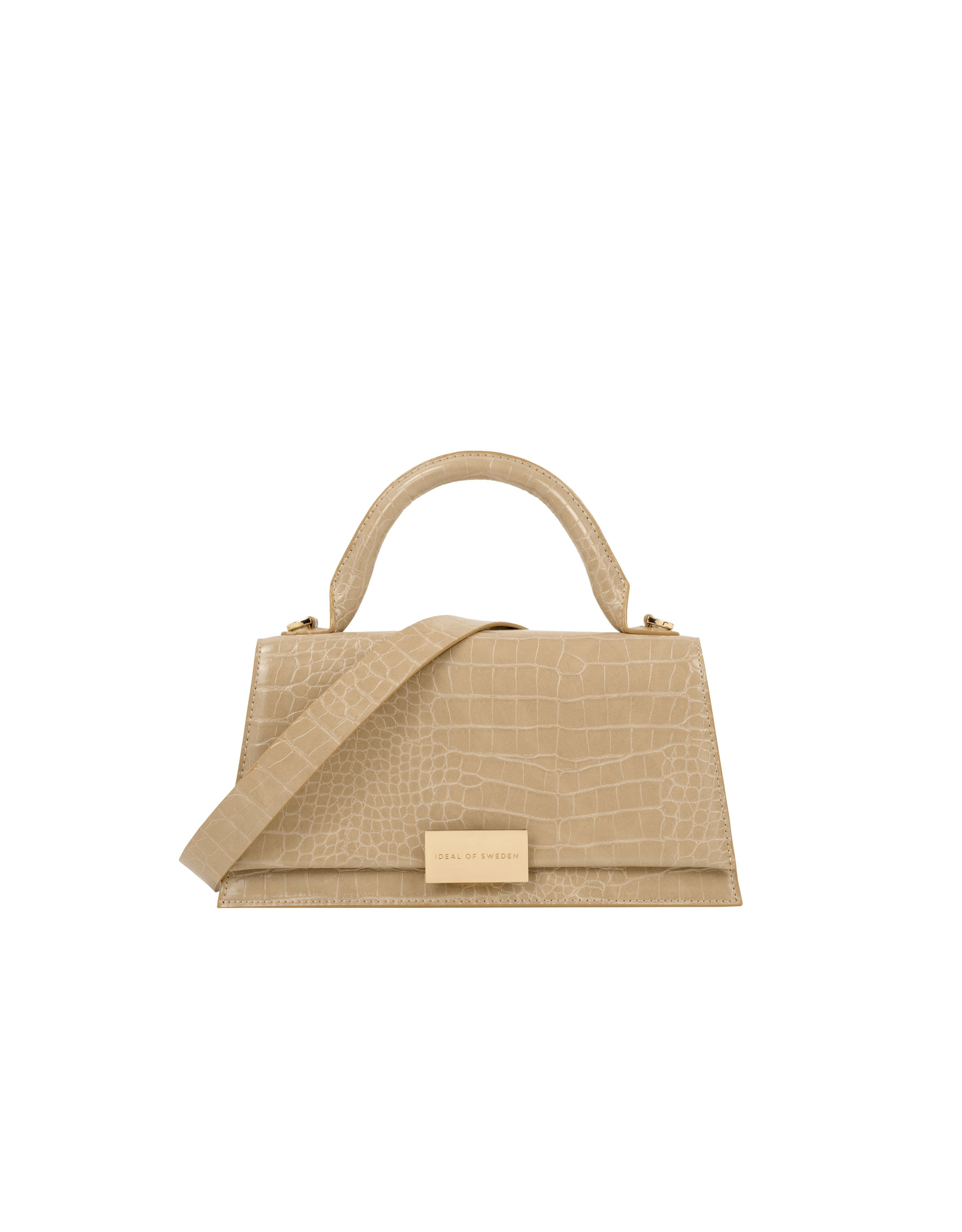 Bolso con asa superior Valentina, cocodrilo beige cálido
