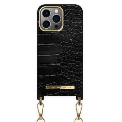 Halsketten-Etui iPhone 14PR Jet Black Croco