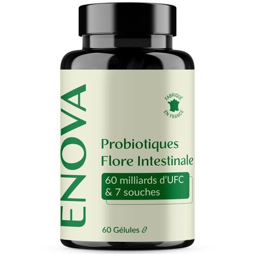 Probiotique Flore intestinale | Ferments Lactiques 60 milliards UFC | 7 Souches de Bactéries avec Lactobacillus & Bifidobacterium | 60 gélules | Fabriqué en France | Complément Alimentaire