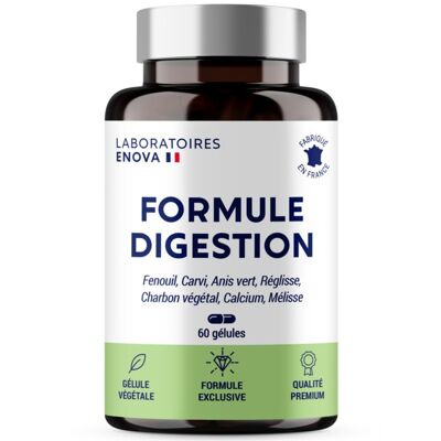 FORMULE DIGESTION | Fenouil, Carvi, Anis vert, Réglisse, Charbon, Mélisse | Digestion, Transit intestinal, Constipation adulte, Detox Colon| 60 Gélules | Complement Alimentaire | Fabriqué en France