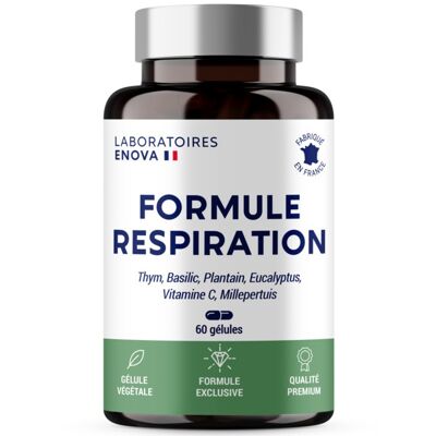 FORMULE RESPIRATION | Complement alimentaire | Thym, basilic sacré, plantain feuille, eucalyptus, millepertuis | Respiration | Pollen | Adoucie, Apaise, Fluidifie | 60 Gélules | Fabriqué en France