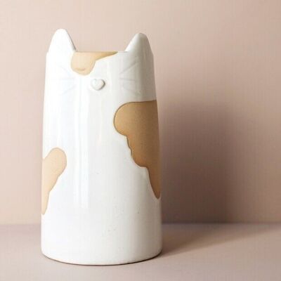 Florero de gato de cerámica texturizada