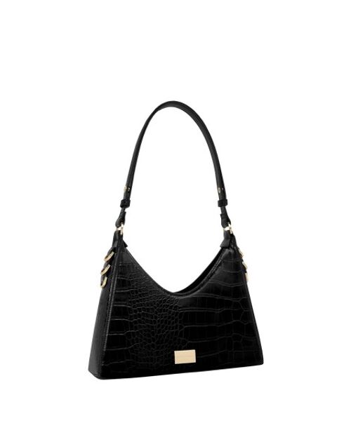 Jolie Curve-Cut Shoulder Bag Black Croco