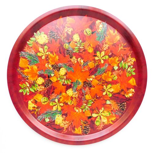 Autumna Fallen Leaf Print Round Tray