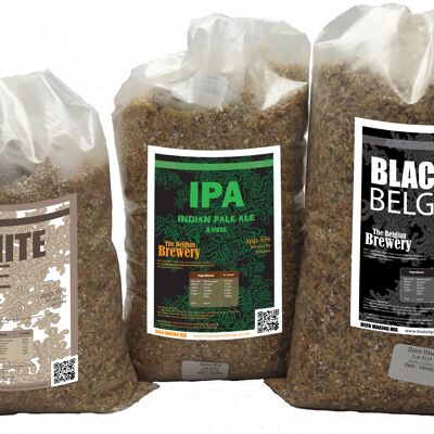 WHITE Ale – IPA – BLACK Belgian Beer refill - Home Made Beer Kit for 3x5 liters of BLANCHE – IPA Amber – BLACK Belgian beers