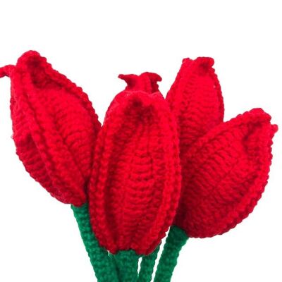 Niederländische Tulpe rot – 1 Stück Tulpe – weiche Wolle – handgefertigt in Nepal – Häkelblume Duth Tulpe rot