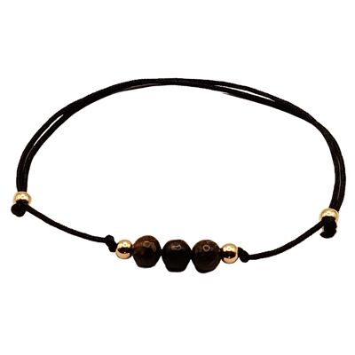 Bracciale in pietra di bronzite, argento 925 placcato oro rosa 18k, Ø 4mm, chiusura perla