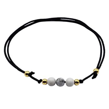 Bracelet pierre gemme Howlite, argent 925 plaqué or 24k, Ø 4mm, fermoir perle 1