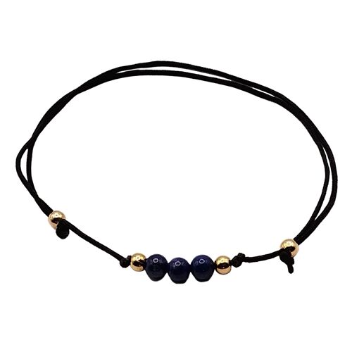 Lapislazuli Edelstein Armband, 18k rosevergoldete 925 Silber, Ø 4mm, Perlenverschluss