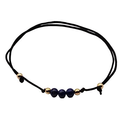 Lapis lazuli gemstone bracelet, 18k rose gold plated 925 silver, Ø 4mm, pearl clasp