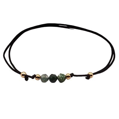 Moss agate gemstone bracelet, 18k rose gold plated 925 silver, Ø 4mm, pearl clasp