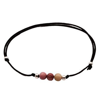 Bracelet Rhodonite, argent 925, Ø 4mm, fermoir perle