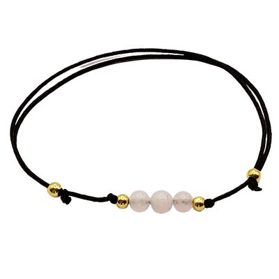 Pulsera de cuarzo rosa, plata 925 con baño de oro de 24k, Ø 4mm, cierre de perla