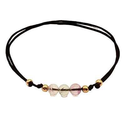Bracelet en pierre gemme fluorite, argent 925 plaqué or rose 18 carats, Ø 4mm, fermoir perle