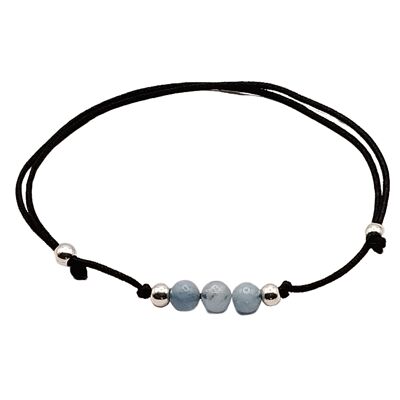 Aquamarine gemstone bracelet, 925 silver, Ø 4mm, pearl clasp
