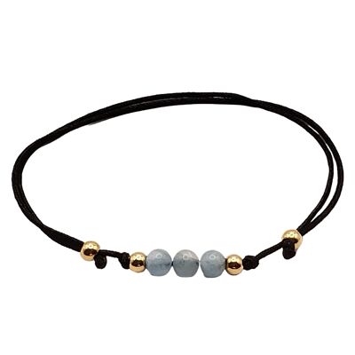 Aquamarine gemstone bracelet, 18k rose gold plated 925 silver, Ø 4mm, pearl clasp
