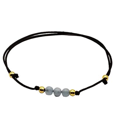 Bracelet pierre gemme aigue-marine, argent 925 plaqué or 24k, Ø 4mm, fermoir perle