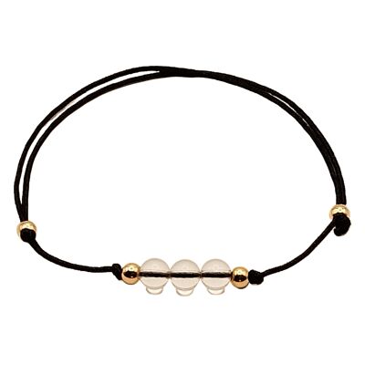 Bracelet pierres précieuses cristal de roche, argent 925 plaqué or rose 18k, Ø 4mm, fermoir perle