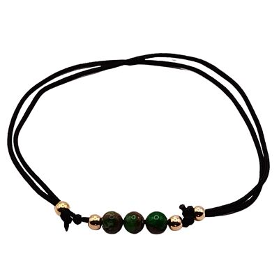 Pulsera de gema verde jade, plata 925 con baño de oro rosa de 18k, Ø 4mm, cierre de perla