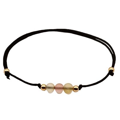 Bracelet en pierres gemmes quartz cerise, argent 925 plaqué or rose 18k, Ø 4mm, fermoir perle