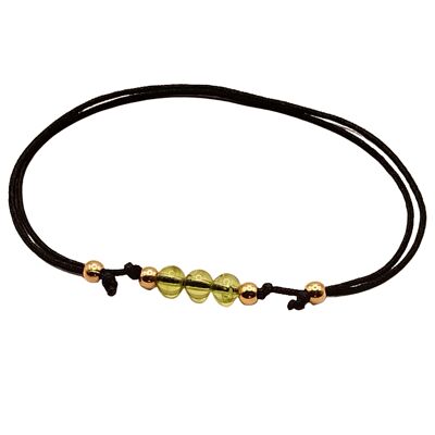 Bracciale con gemme di peridoto, argento 925 placcato oro rosa 18 carati, Ø 4 mm, chiusura con perla