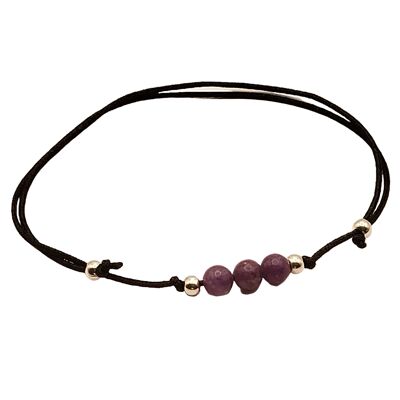 Bracciale in pietra lepidolite, argento 925, Ø 4mm, chiusura con perla