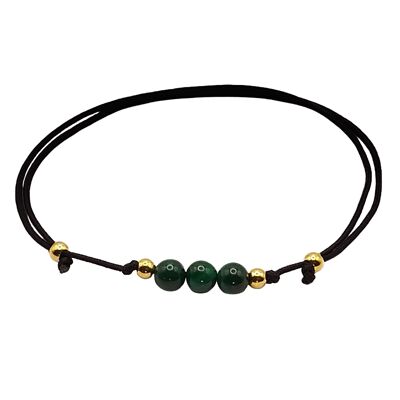 Pulsera de piedras preciosas de malaquita, plata 925 con baño de oro de 24k, Ø 4 mm, cierre de perla