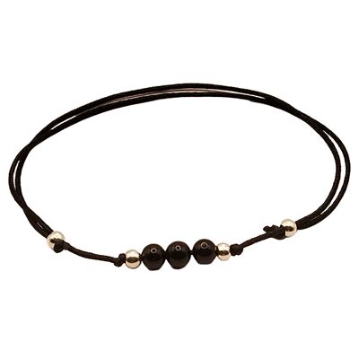 Onyx gemstone bracelet, 925 silver, Ø 4mm, pearl clasp